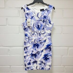 Connected Apparel Blue Floral Sleeveless Sheath Career Dress size 10
